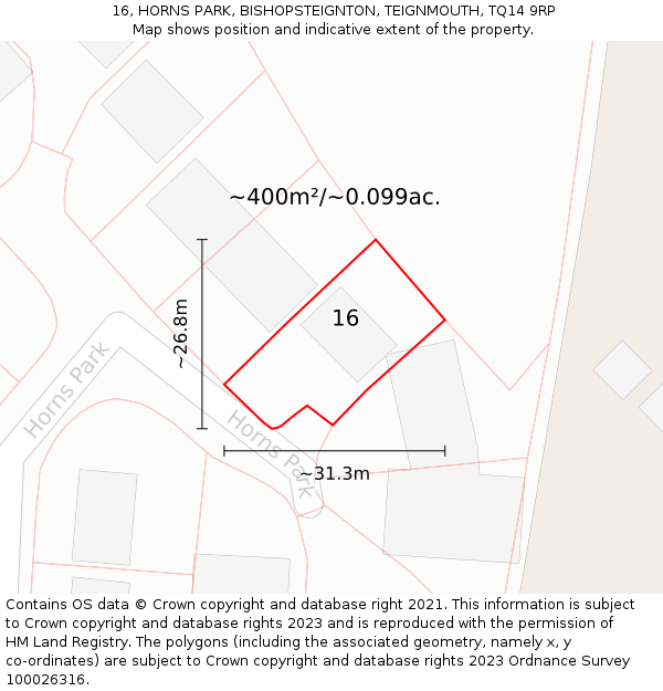 16, HORNS PARK, BISHOPSTEIGNTON, TEIGNMOUTH, TQ14 9RP: Plot and title map