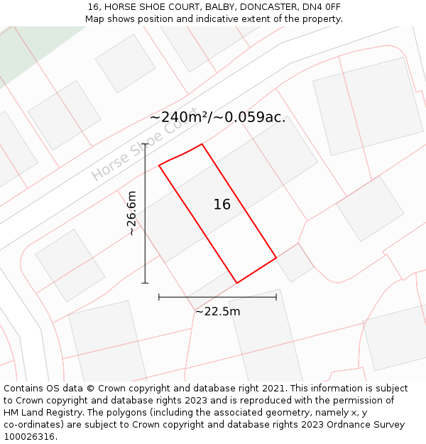 16, HORSE SHOE COURT, BALBY, DONCASTER, DN4 0FF: Plot and title map