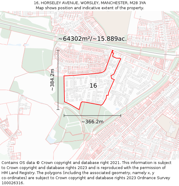 16, HORSELEY AVENUE, WORSLEY, MANCHESTER, M28 3YA: Plot and title map