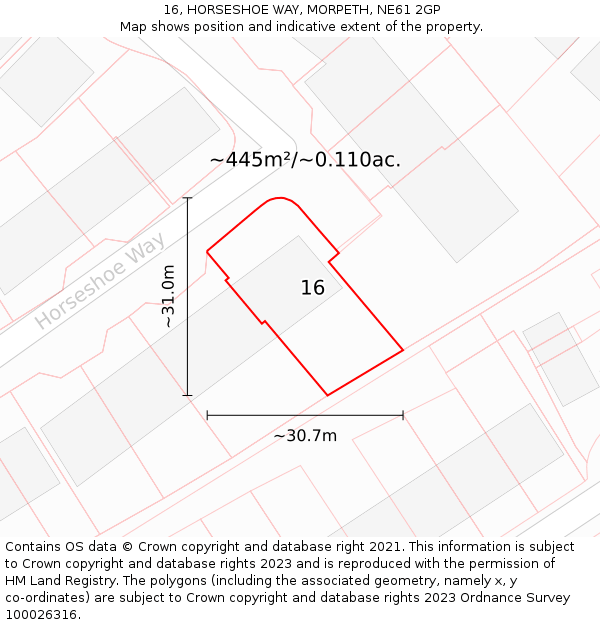 16, HORSESHOE WAY, MORPETH, NE61 2GP: Plot and title map