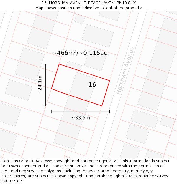 16, HORSHAM AVENUE, PEACEHAVEN, BN10 8HX: Plot and title map