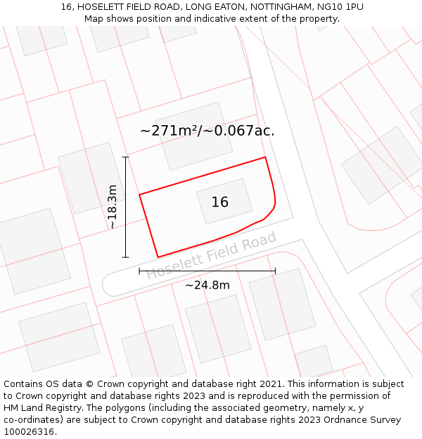 16, HOSELETT FIELD ROAD, LONG EATON, NOTTINGHAM, NG10 1PU: Plot and title map