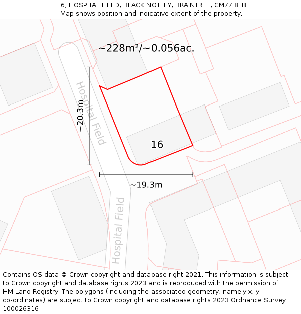 16, HOSPITAL FIELD, BLACK NOTLEY, BRAINTREE, CM77 8FB: Plot and title map