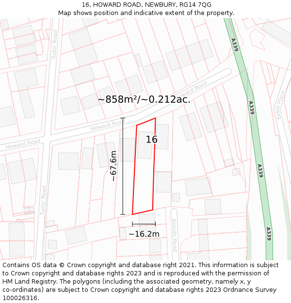 16, HOWARD ROAD, NEWBURY, RG14 7QG: Plot and title map