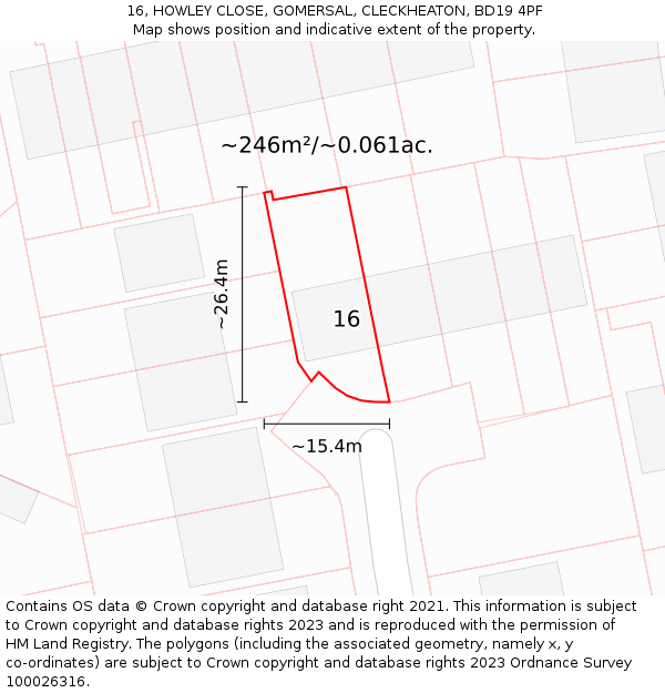 16, HOWLEY CLOSE, GOMERSAL, CLECKHEATON, BD19 4PF: Plot and title map