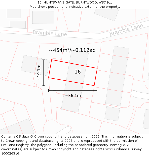 16, HUNTSMANS GATE, BURNTWOOD, WS7 9LL: Plot and title map