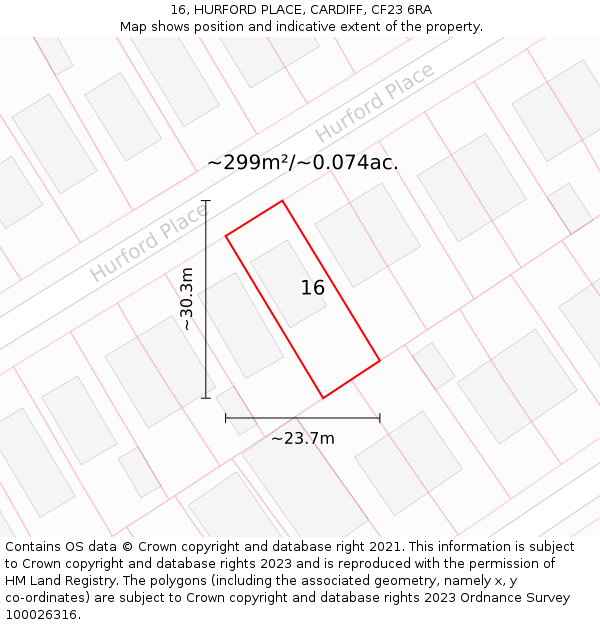 16, HURFORD PLACE, CARDIFF, CF23 6RA: Plot and title map