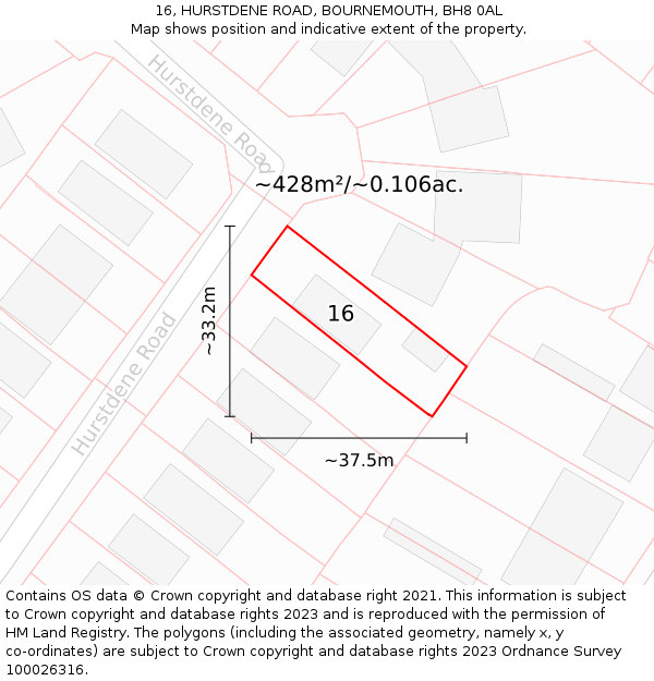 16, HURSTDENE ROAD, BOURNEMOUTH, BH8 0AL: Plot and title map