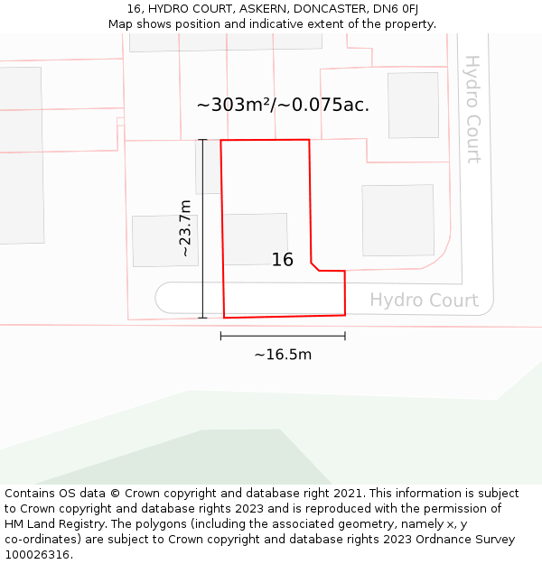 16, HYDRO COURT, ASKERN, DONCASTER, DN6 0FJ: Plot and title map