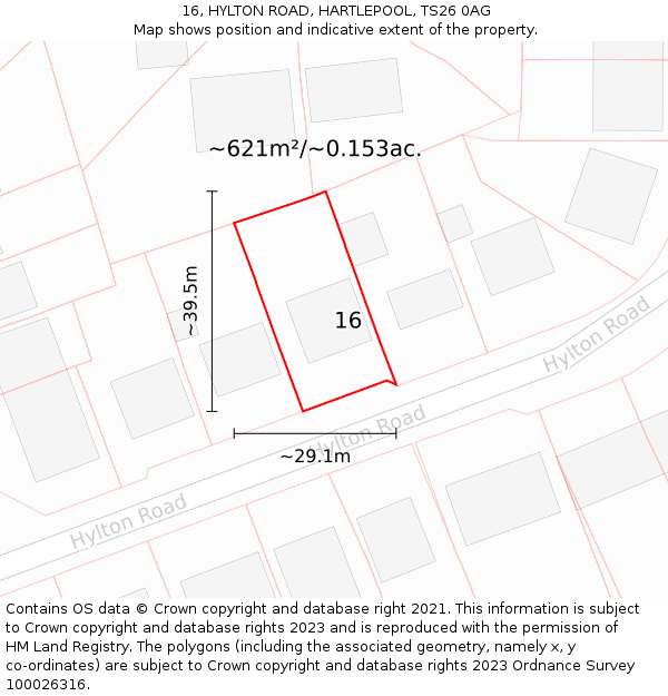 16, HYLTON ROAD, HARTLEPOOL, TS26 0AG: Plot and title map