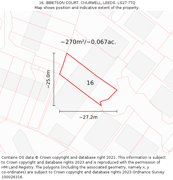 16, IBBETSON COURT, CHURWELL, LEEDS, LS27 7TQ: Plot and title map