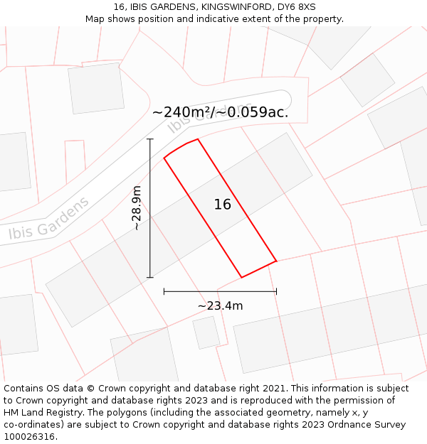 16, IBIS GARDENS, KINGSWINFORD, DY6 8XS: Plot and title map