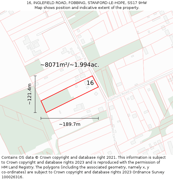 16, INGLEFIELD ROAD, FOBBING, STANFORD-LE-HOPE, SS17 9HW: Plot and title map
