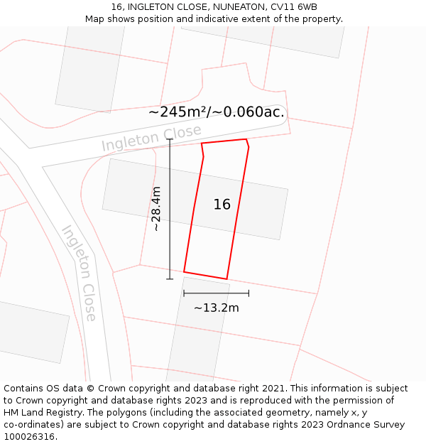 16, INGLETON CLOSE, NUNEATON, CV11 6WB: Plot and title map