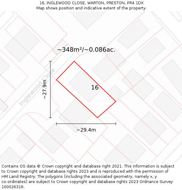 16, INGLEWOOD CLOSE, WARTON, PRESTON, PR4 1DX: Plot and title map