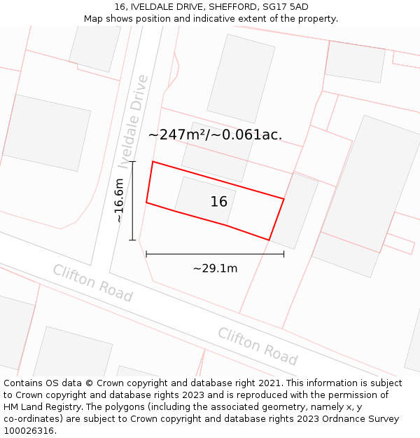 16, IVELDALE DRIVE, SHEFFORD, SG17 5AD: Plot and title map