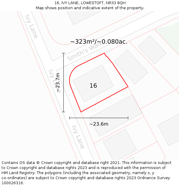 16, IVY LANE, LOWESTOFT, NR33 8QH: Plot and title map