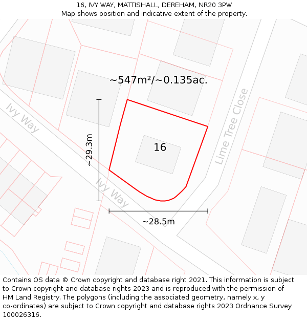 16, IVY WAY, MATTISHALL, DEREHAM, NR20 3PW: Plot and title map