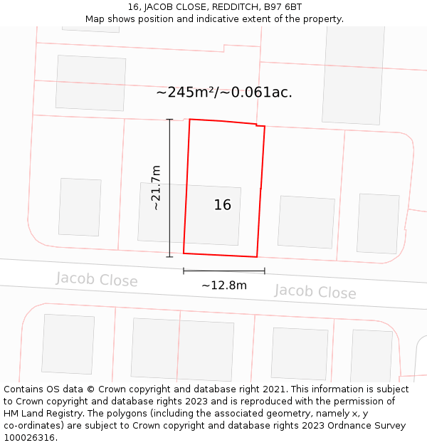 16, JACOB CLOSE, REDDITCH, B97 6BT: Plot and title map