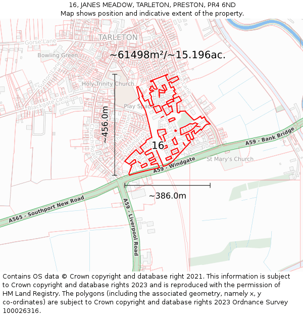 16, JANES MEADOW, TARLETON, PRESTON, PR4 6ND: Plot and title map