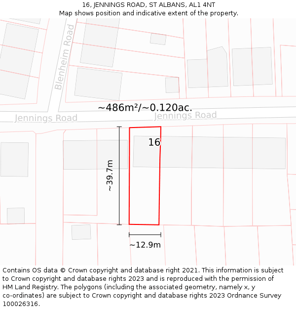 16, JENNINGS ROAD, ST ALBANS, AL1 4NT: Plot and title map