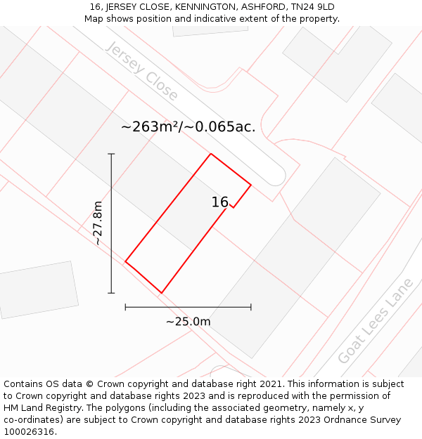 16, JERSEY CLOSE, KENNINGTON, ASHFORD, TN24 9LD: Plot and title map