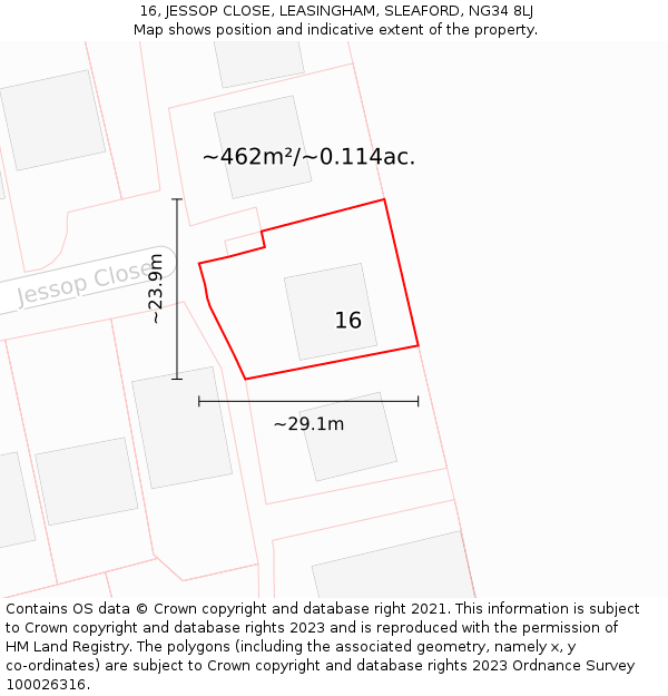 16, JESSOP CLOSE, LEASINGHAM, SLEAFORD, NG34 8LJ: Plot and title map
