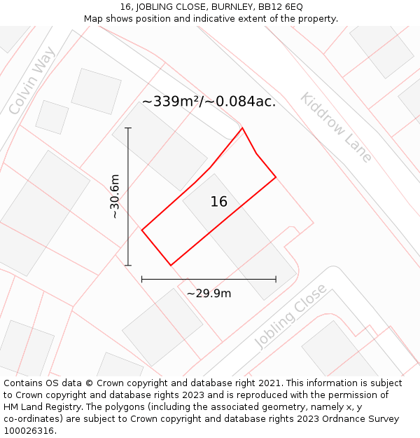 16, JOBLING CLOSE, BURNLEY, BB12 6EQ: Plot and title map