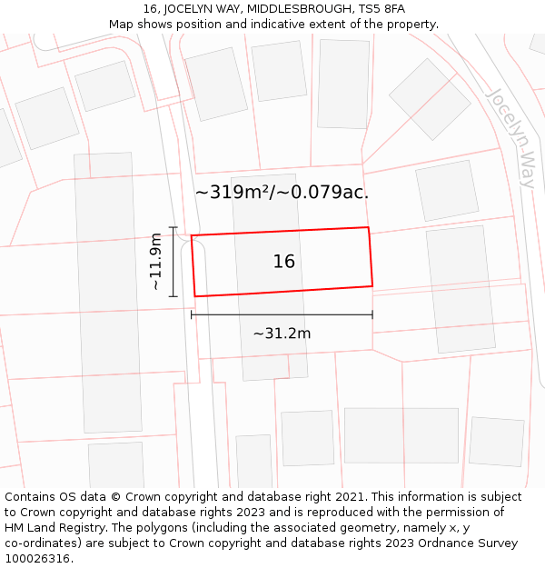 16, JOCELYN WAY, MIDDLESBROUGH, TS5 8FA: Plot and title map