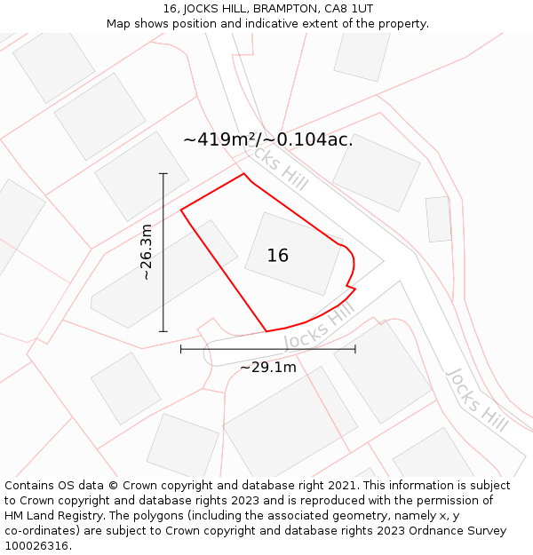 16, JOCKS HILL, BRAMPTON, CA8 1UT: Plot and title map