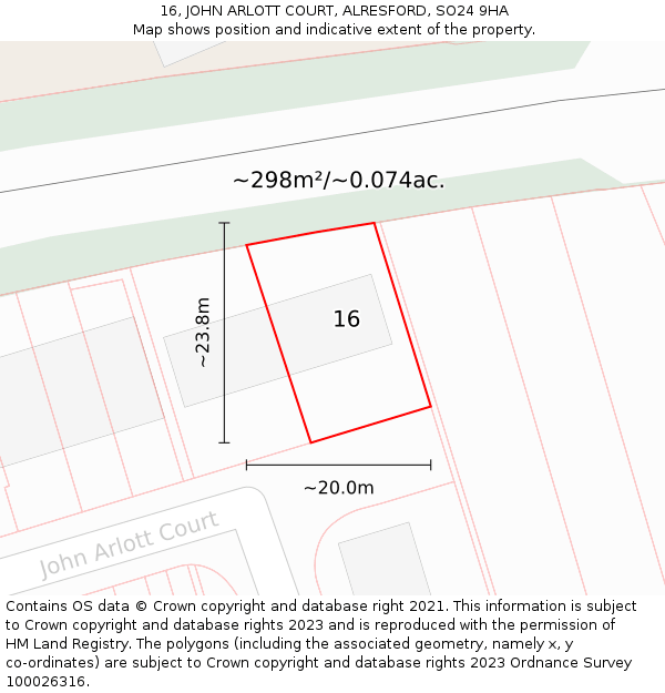 16, JOHN ARLOTT COURT, ALRESFORD, SO24 9HA: Plot and title map