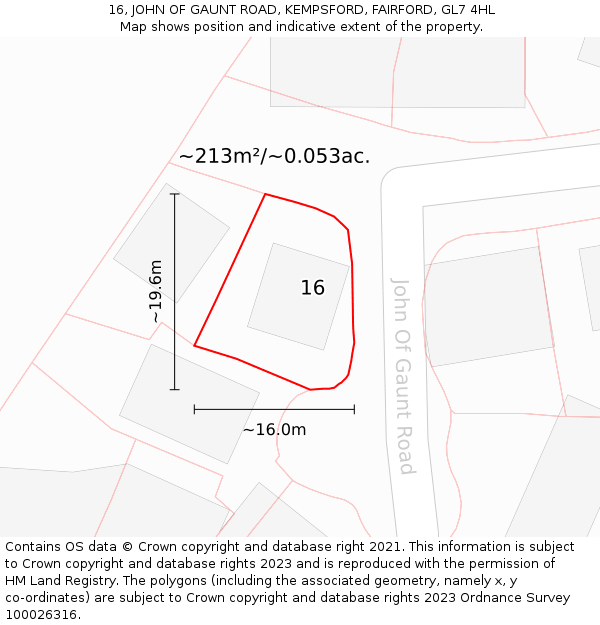 16, JOHN OF GAUNT ROAD, KEMPSFORD, FAIRFORD, GL7 4HL: Plot and title map