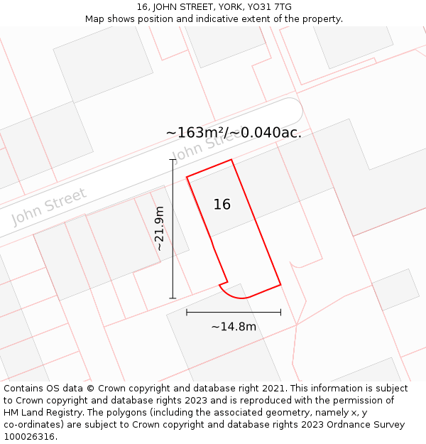 16, JOHN STREET, YORK, YO31 7TG: Plot and title map