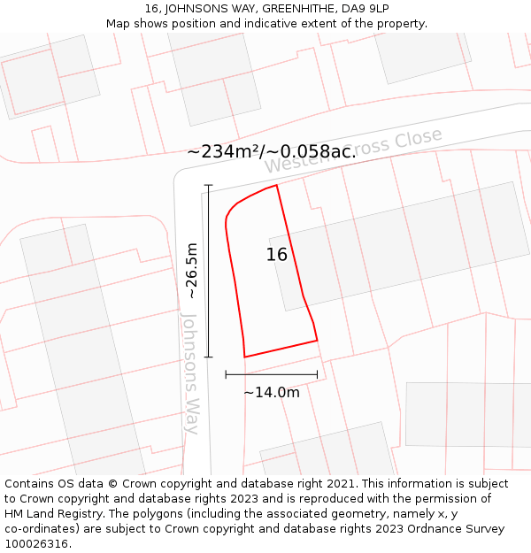 16, JOHNSONS WAY, GREENHITHE, DA9 9LP: Plot and title map