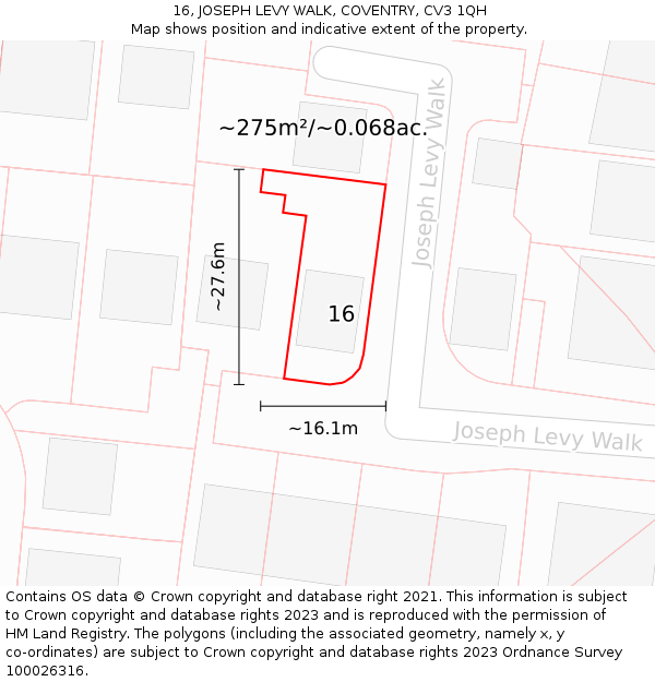 16, JOSEPH LEVY WALK, COVENTRY, CV3 1QH: Plot and title map