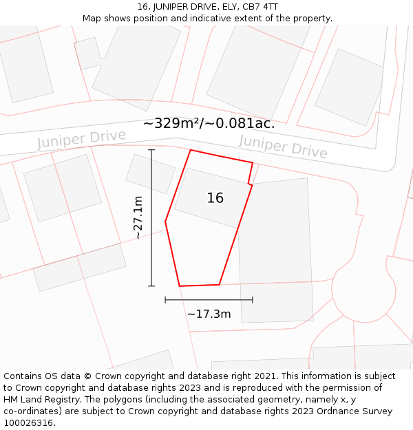 16, JUNIPER DRIVE, ELY, CB7 4TT: Plot and title map