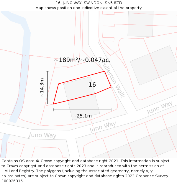 16, JUNO WAY, SWINDON, SN5 8ZD: Plot and title map