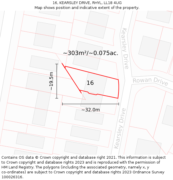 16, KEARSLEY DRIVE, RHYL, LL18 4UG: Plot and title map