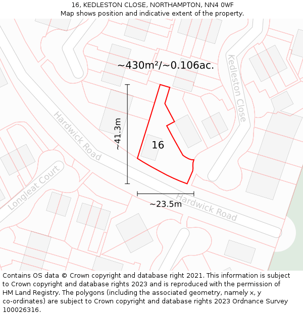 16, KEDLESTON CLOSE, NORTHAMPTON, NN4 0WF: Plot and title map