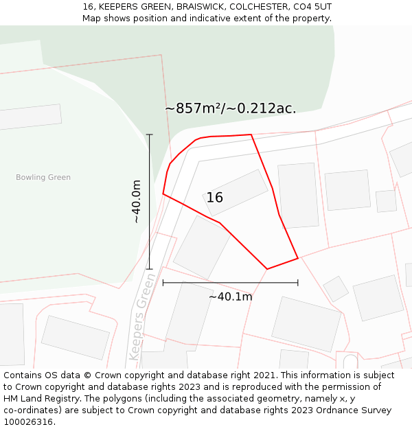 16, KEEPERS GREEN, BRAISWICK, COLCHESTER, CO4 5UT: Plot and title map