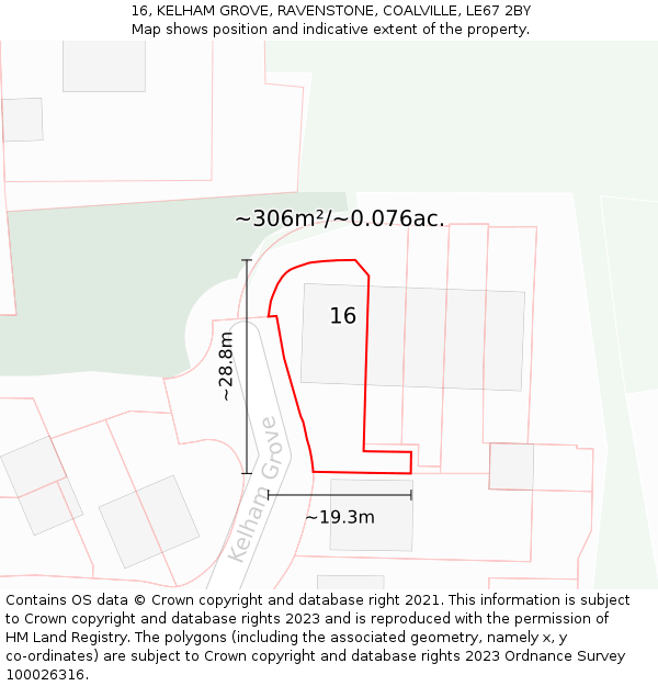 16, KELHAM GROVE, RAVENSTONE, COALVILLE, LE67 2BY: Plot and title map