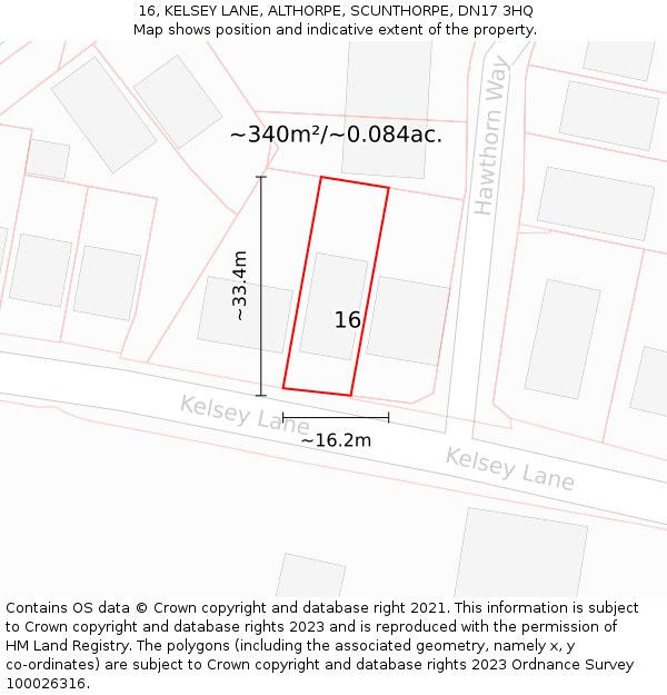 16, KELSEY LANE, ALTHORPE, SCUNTHORPE, DN17 3HQ: Plot and title map