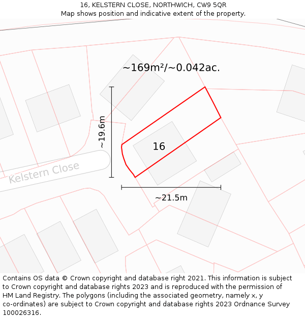 16, KELSTERN CLOSE, NORTHWICH, CW9 5QR: Plot and title map