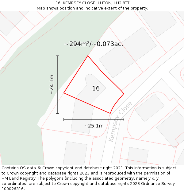 16, KEMPSEY CLOSE, LUTON, LU2 8TT: Plot and title map