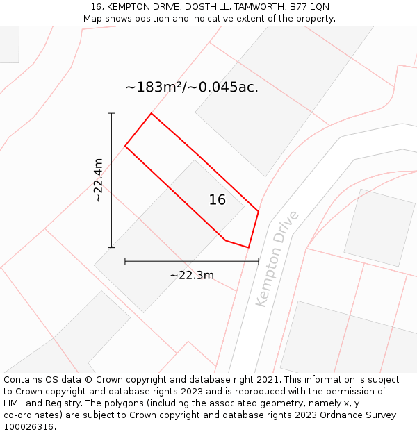 16, KEMPTON DRIVE, DOSTHILL, TAMWORTH, B77 1QN: Plot and title map