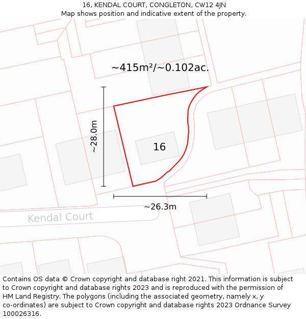 16, KENDAL COURT, CONGLETON, CW12 4JN: Plot and title map