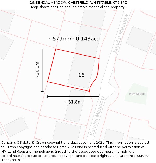 16, KENDAL MEADOW, CHESTFIELD, WHITSTABLE, CT5 3PZ: Plot and title map