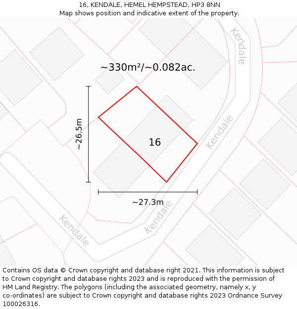 16, KENDALE, HEMEL HEMPSTEAD, HP3 8NN: Plot and title map