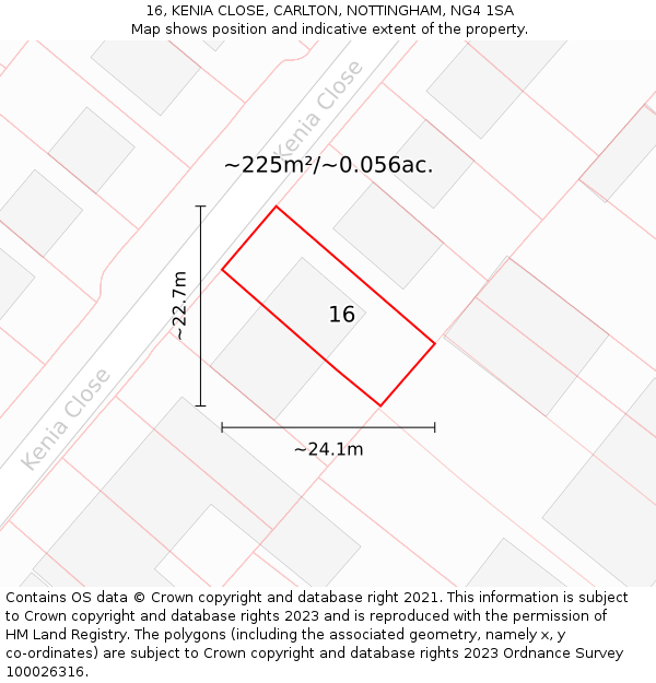 16, KENIA CLOSE, CARLTON, NOTTINGHAM, NG4 1SA: Plot and title map
