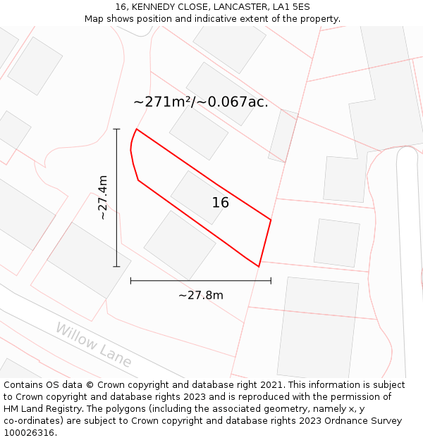 16, KENNEDY CLOSE, LANCASTER, LA1 5ES: Plot and title map